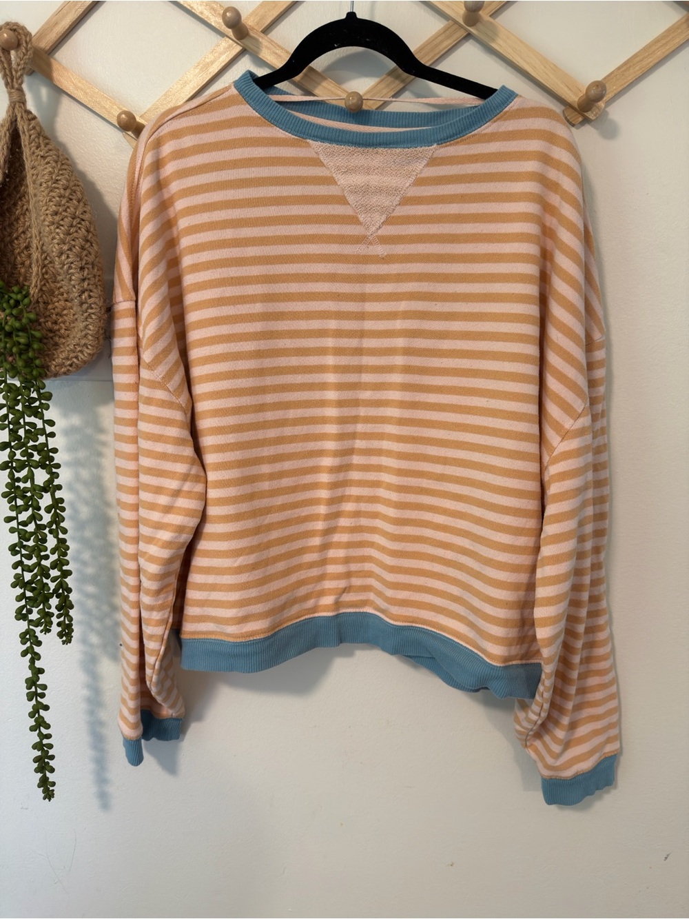 We The Free Peach & Blue Striped Pullover
